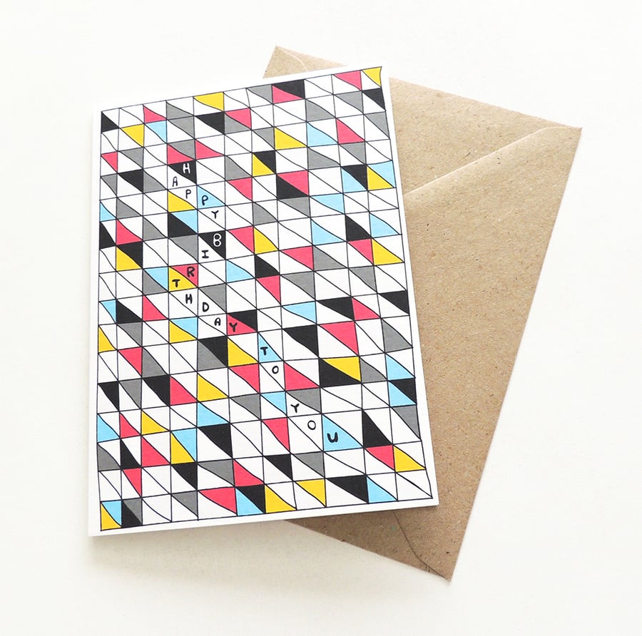 Happy Birthday Card - Modern & Geometric Greetings Card - Colourful Unisex