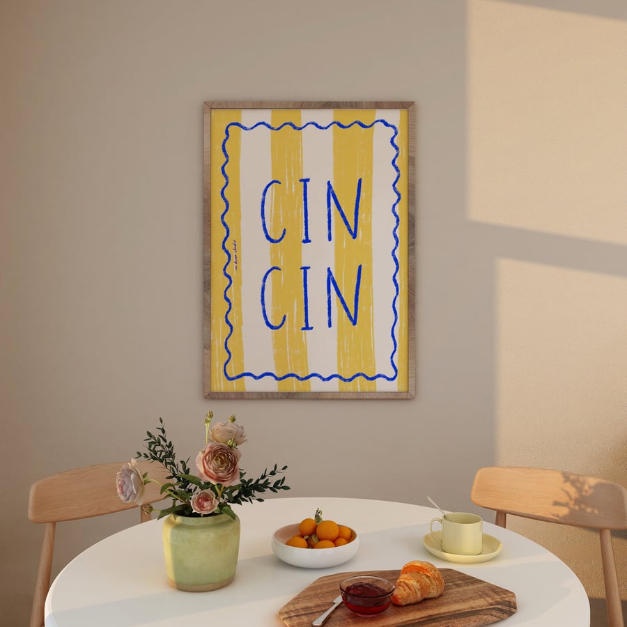 Cin Cin Yellow Print Poster, Vintage Food Print