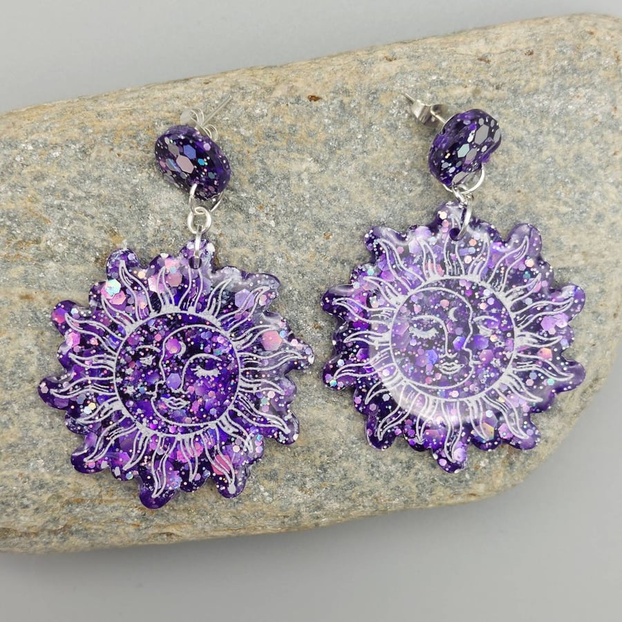 Resin Sun and Moon Earrings, Celestial Earrings, Perfectly Imperfect