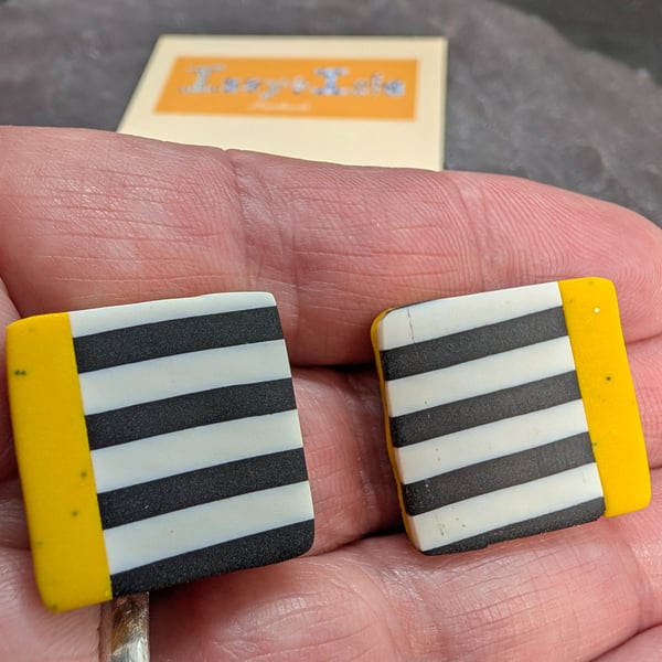Modern mustard and stripe square studs