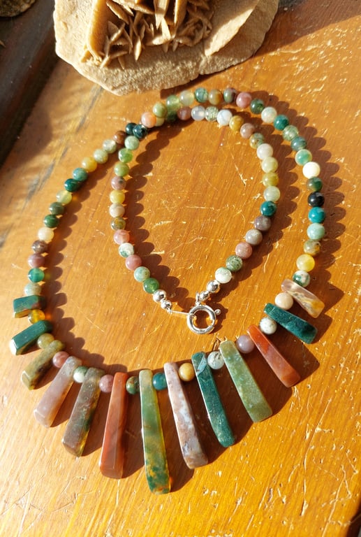Indian Jasper Layout Bar Necklace