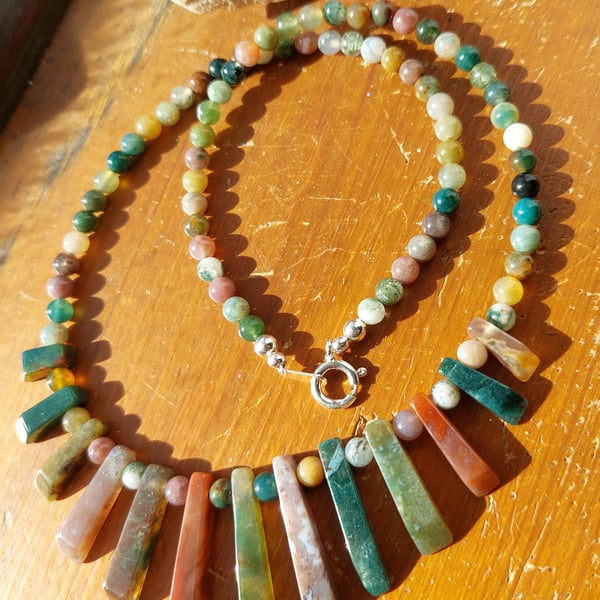 Indian Jasper Layout Bar Necklace