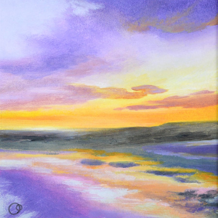 Sunset Seascape original acrylic small painting