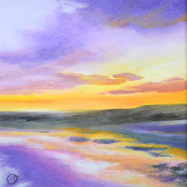Sunset Seascape original acrylic small painting
