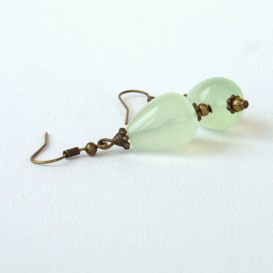 Delicate green new Jade and bronze dangly earrings