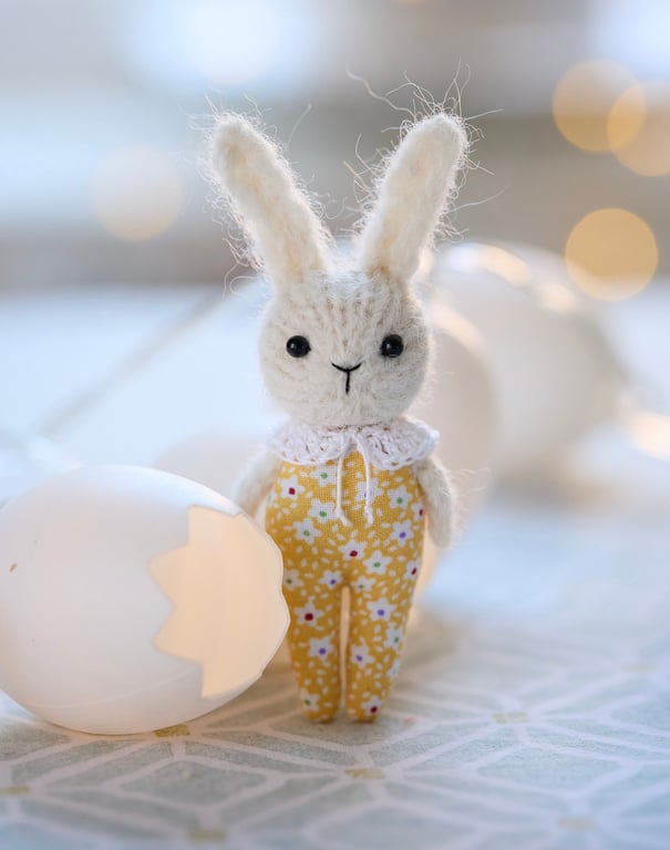 Easter Bunny, miniature rabbit doll, yellow outfit