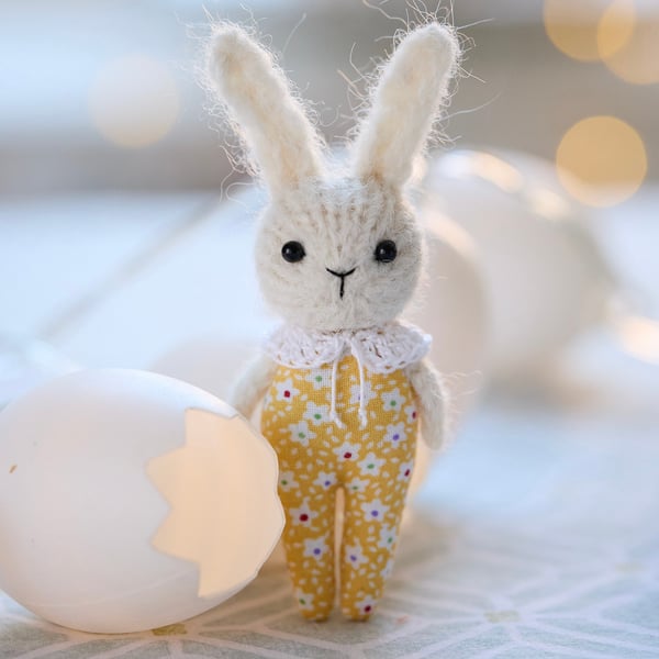 Easter Bunny, miniature rabbit doll, yellow outfit