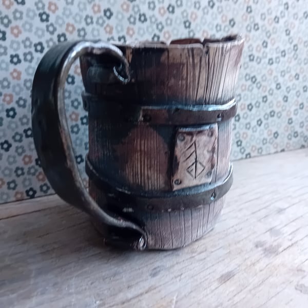 Ceramic handmade coffee mug viking tankard coffee mug brown