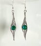 Herringbone Wire Wrapped Earrings in Aluminium Wire with Emerald Green Beads. - Image 3