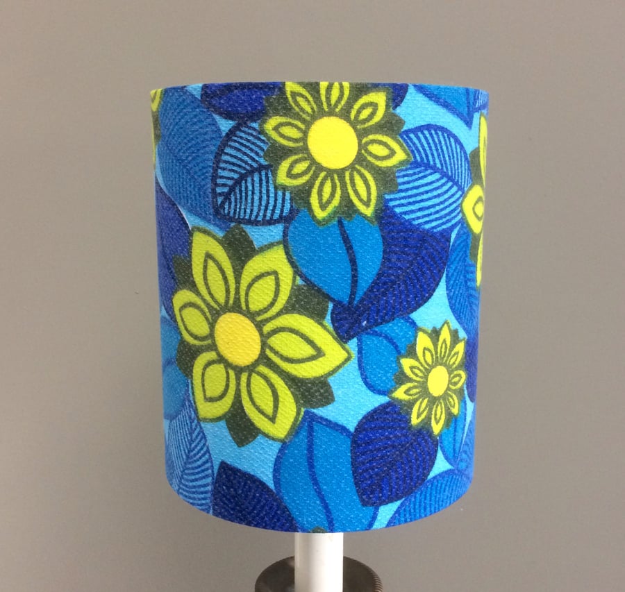 60s 70s RETRO Lime Flowers and Blue Leaf vintage fabric Lampshade option