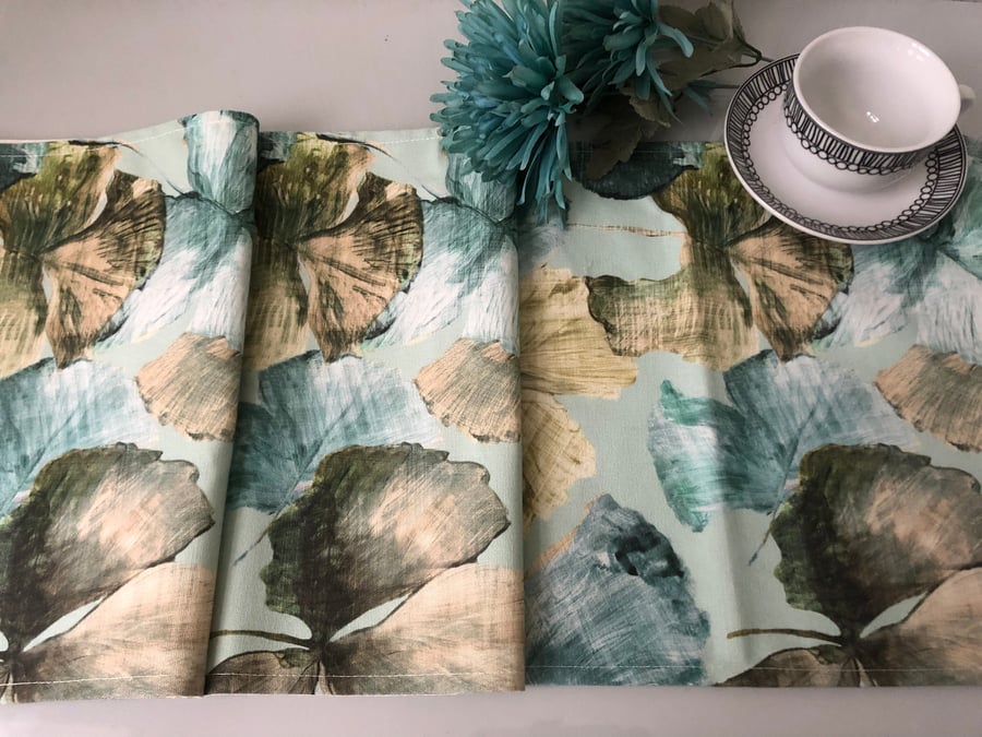 6.5 foot Table Runner Tropical Flower Blue Cotton Lined Home Decor