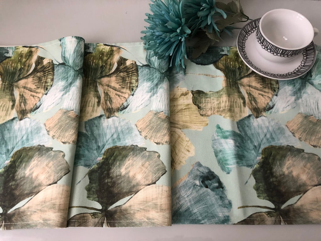 6.5 foot Table Runner Tropical Flower Blue Cotton Lined Home Decor
