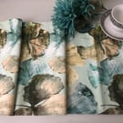 6.5 foot Table Runner Tropical Flower Blue Cotton Lined Home Decor