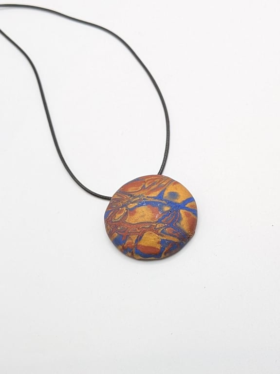 Handmade Polymer Clay Pendant Necklace, 40mm Artisan Boho Jewelry