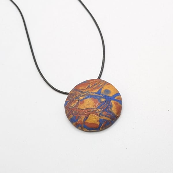 Handmade Polymer Clay Pendant Necklace, 40mm Artisan Boho Jewelry