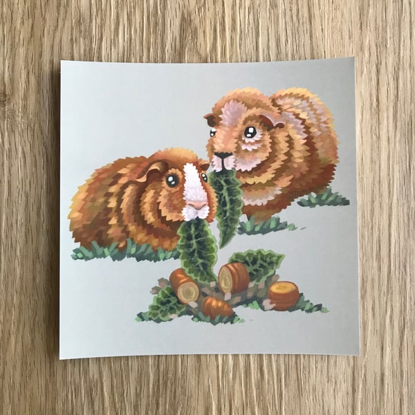 Ginger Guinea Pigs Square Post Card Print