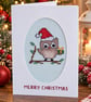 Handmade Cross Stitch Christmas Owl Card – Cute Festive Owl – 6 x 4 Inch - Image 1