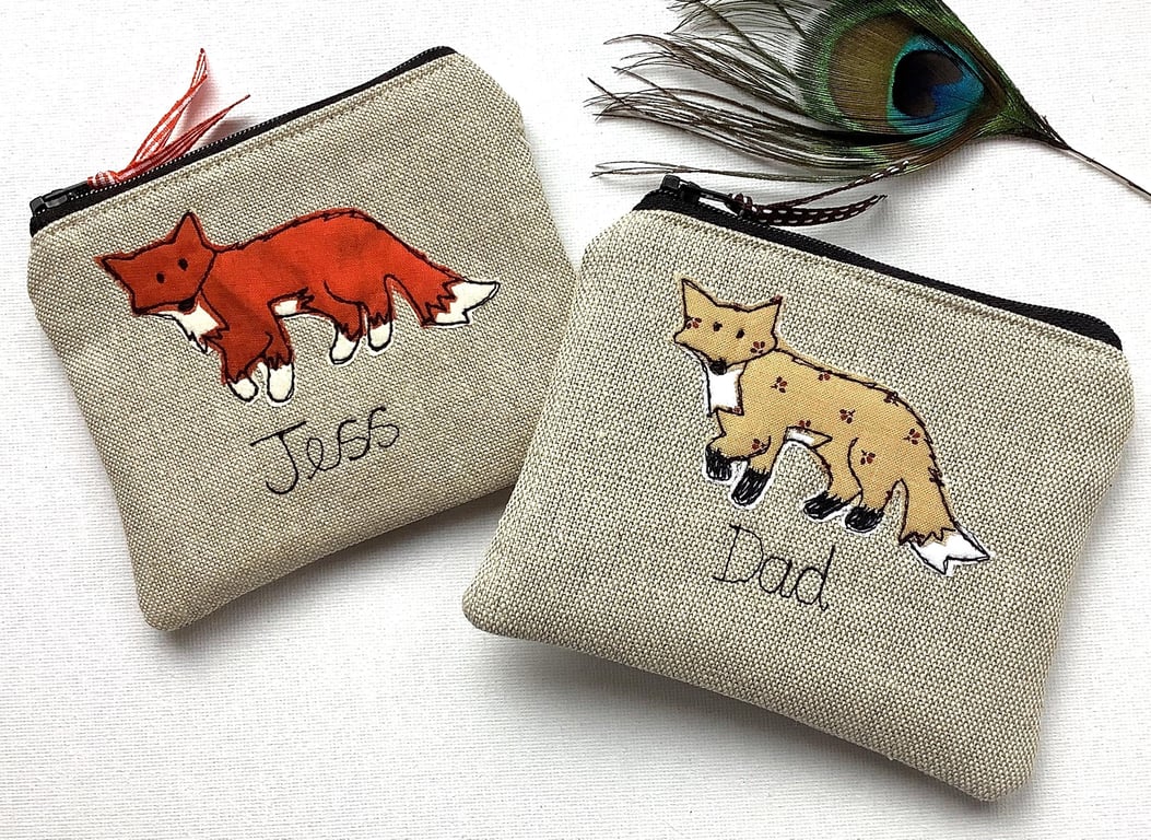 Fox Personalised Wallet - Coin Purse with Choice of Fabric and Design birthday