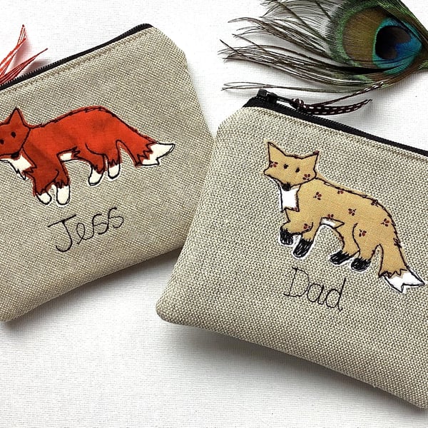 Fox Personalised Wallet - Coin Purse with Choice of Fabric and Design birthday