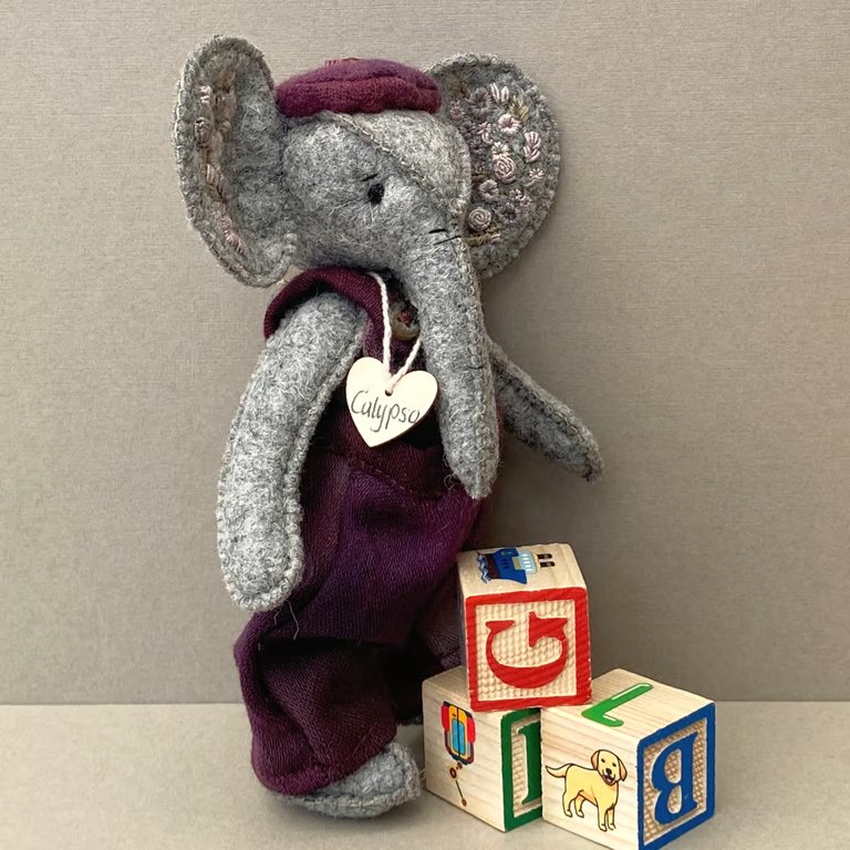Elephant, collectable hand embroidered dressed artist bear, hand sewn elephant