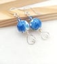 Porcelain & Light Sapphire Crystal Drop Earrings with Silver Heart - Gift Boxed