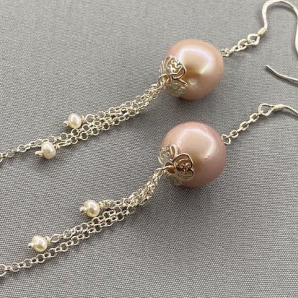 Natural Baroque Pearl Drop Waterfall Sterling Silver Earrings 