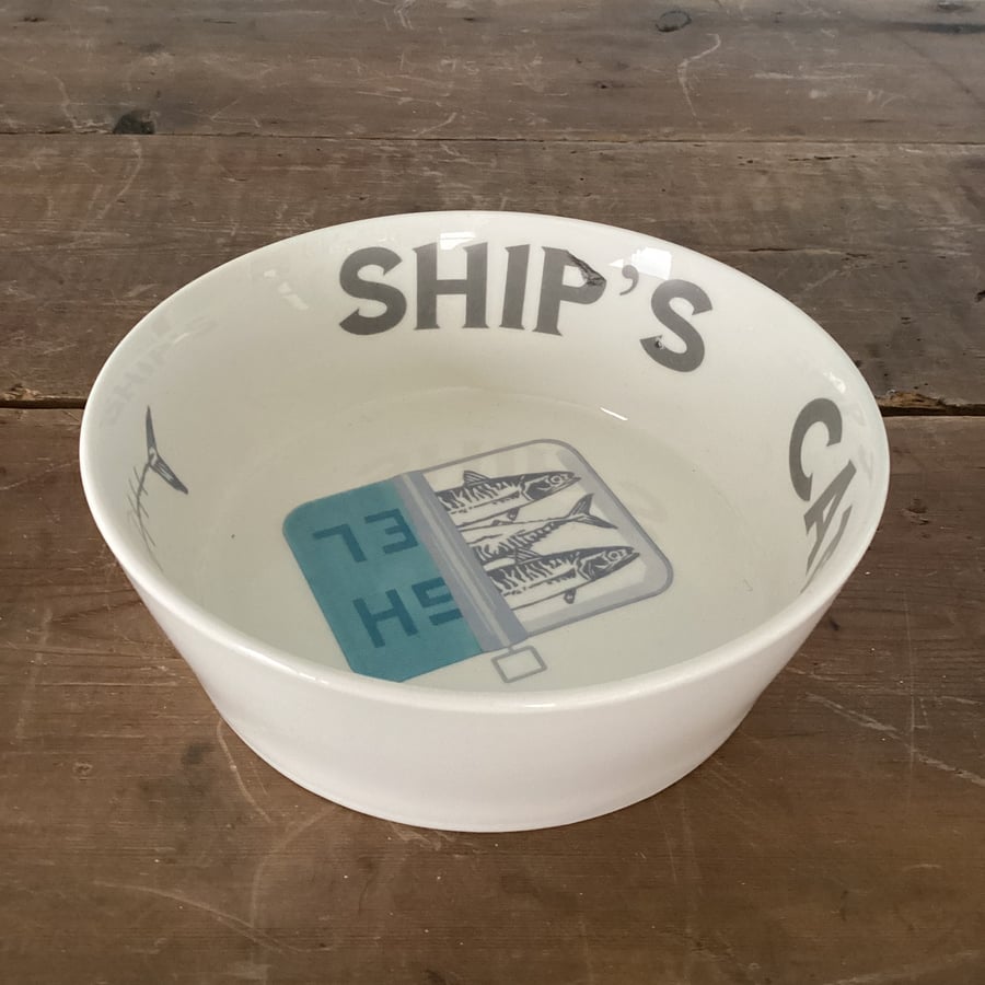 Coastal Cat Bowl - perfectly imperfect, ship's cat, white ceramic, cat lover
