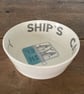 Summer seconds Coastal Cat Bowl - ship's cat, white ceramic, cat lover