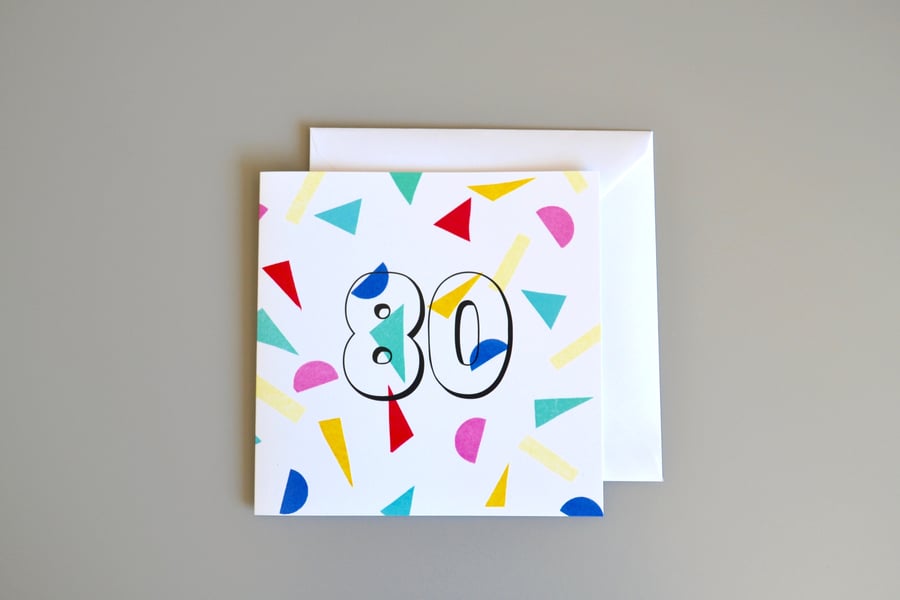 Cheerful confetti 80th Birthday Card 