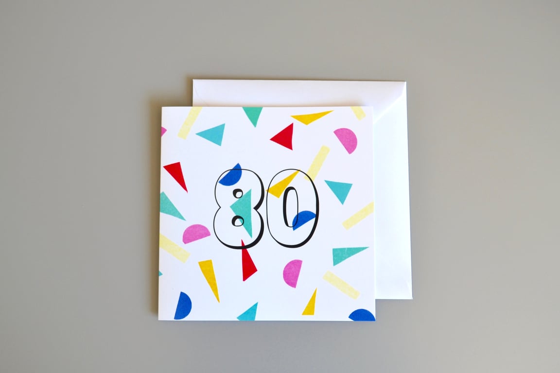Cheerful confetti 80th Birthday Card 