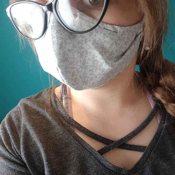 Teenagers face mask two layers, grey tiny floral