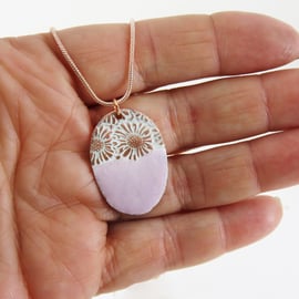 Copper Enamel Handmade Oval Daisy Textured Pendant