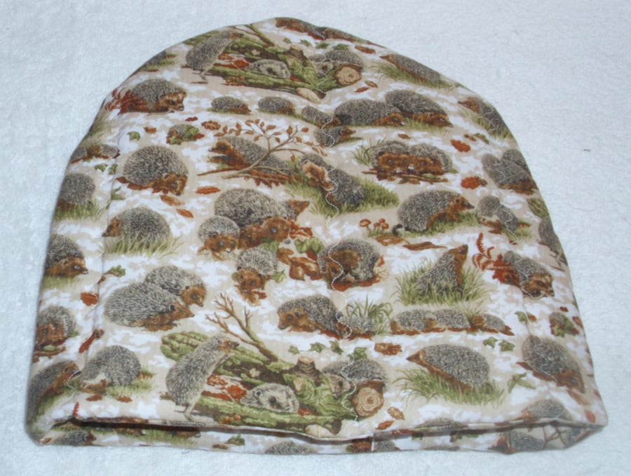 Hedgehogs in Autumnal leaves tea cosy