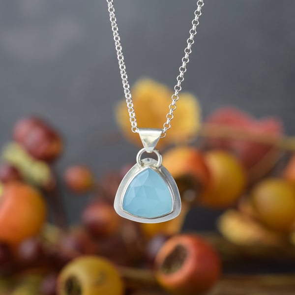 Silver Pendant Necklace with Blue Gemstone