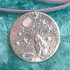 Moongazing hare pewter pendant with rose quartz