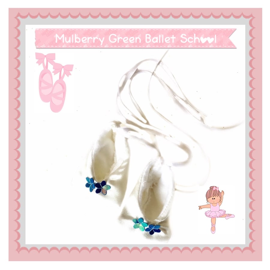 Ivory Satin Ballet Shoes with blue trim