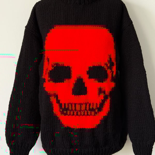 Goth Red Skull On A Black Background Hand Knitted Bexknitwear