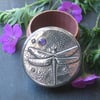 Handmade Dragonfly Amethyst Pewter and Wood Jewellery Box
