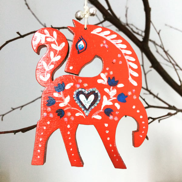 'Little Wooden Horse' Christmas Tree Decoration (Can be personalised)