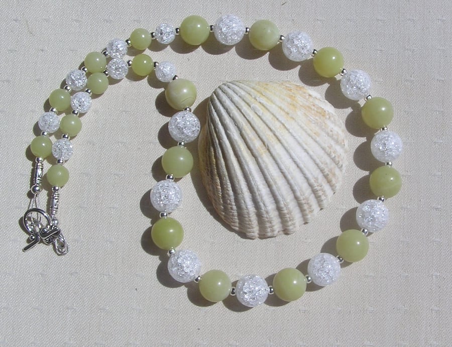 Lemon Jade & Clear Quartz Gemstone Crystal Chakra Necklace "Lemon Sparkle"