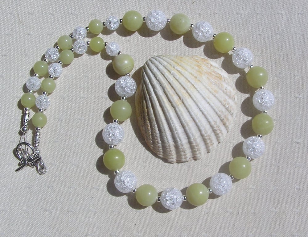 Lemon Jade & Clear Quartz Gemstone Crystal Chakra Necklace "Lemon Sparkle"