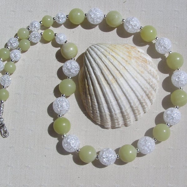 Lemon Jade & Clear Quartz Gemstone Crystal Chakra Necklace "Lemon Sparkle"