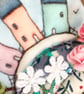 Little houses on a fabric hill, with flowers, in small wooden frame - Image 5