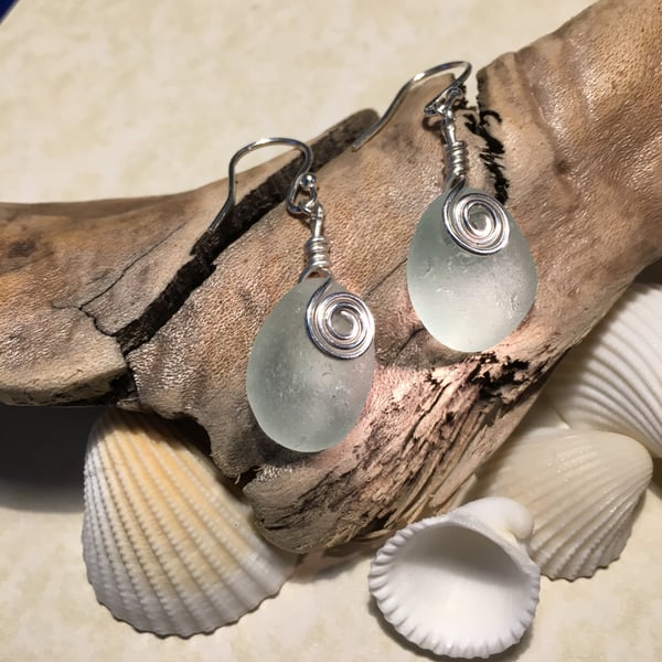Genuine Seaglass and Sterling Silver Earrings