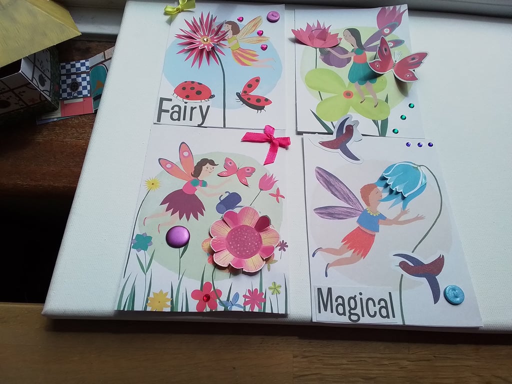 Set of 4 fairy themed card toppers. Ref 257