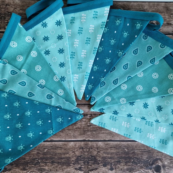 Teal Blue Double sided handmade fabric bunting