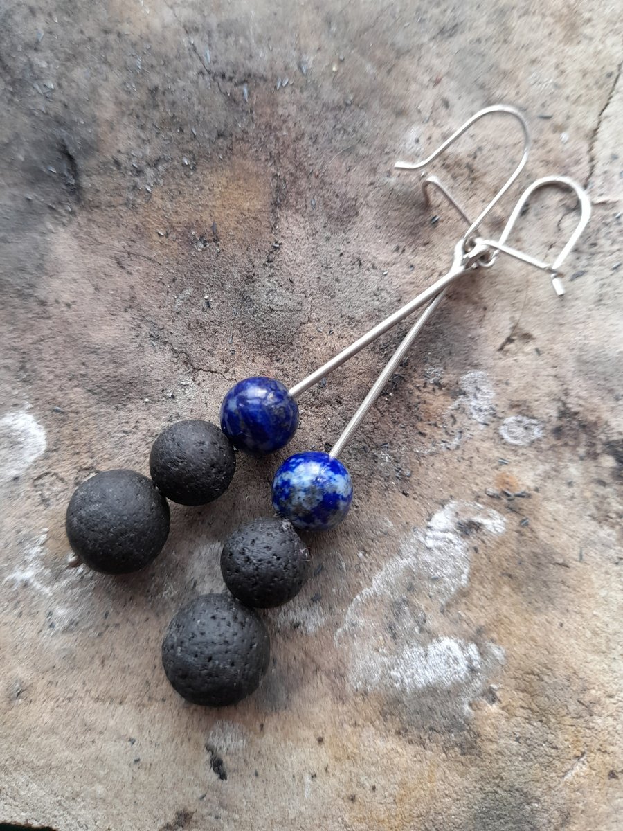 Lapis lazuli and Lava bead drop earrings 