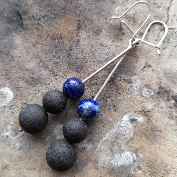 Lapis lazuli and Lava bead drop earrings 