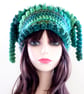 Emerald Green Crochet Festival Beanie Hat.   Fun and Quirky Gift. - Image 1