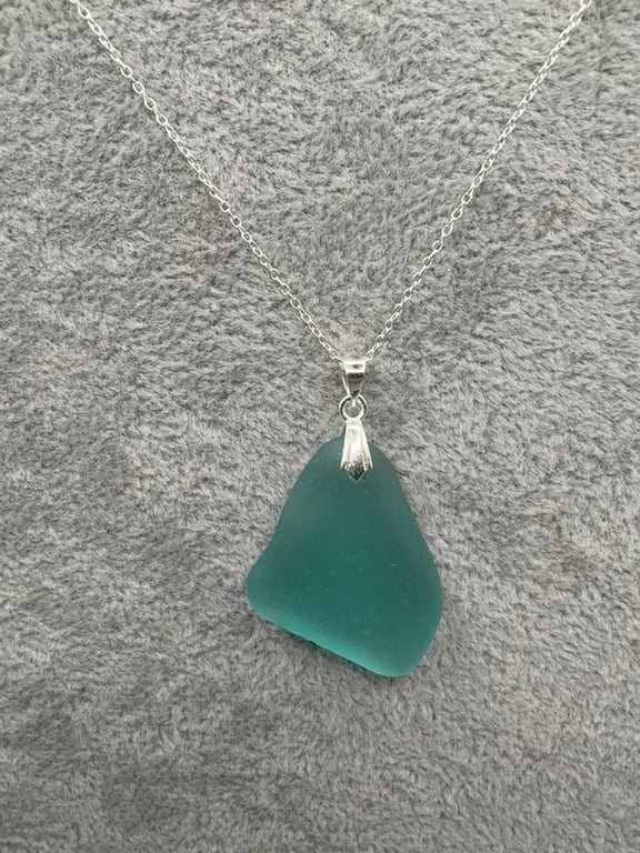 Seaglass necklace, Aquamarine in colour. Beautiful smooth piece of seaglass. St 